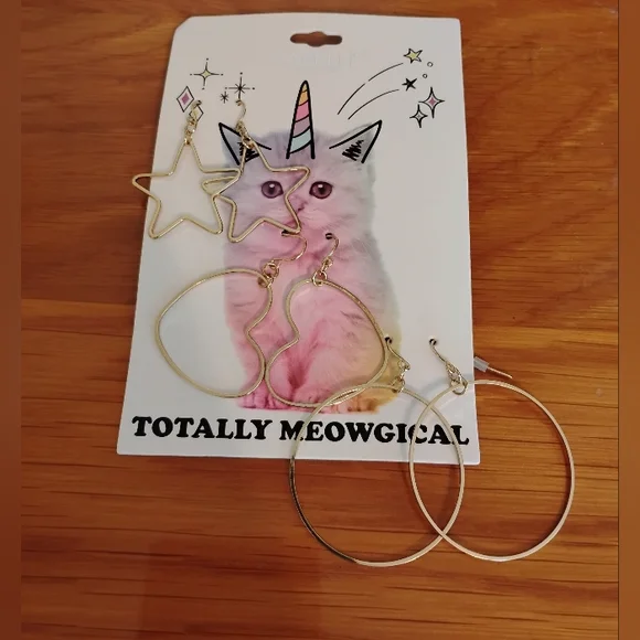 Women's Earrings gold hoops set round star heart shaped pierced dangle - Picture 2 of 5